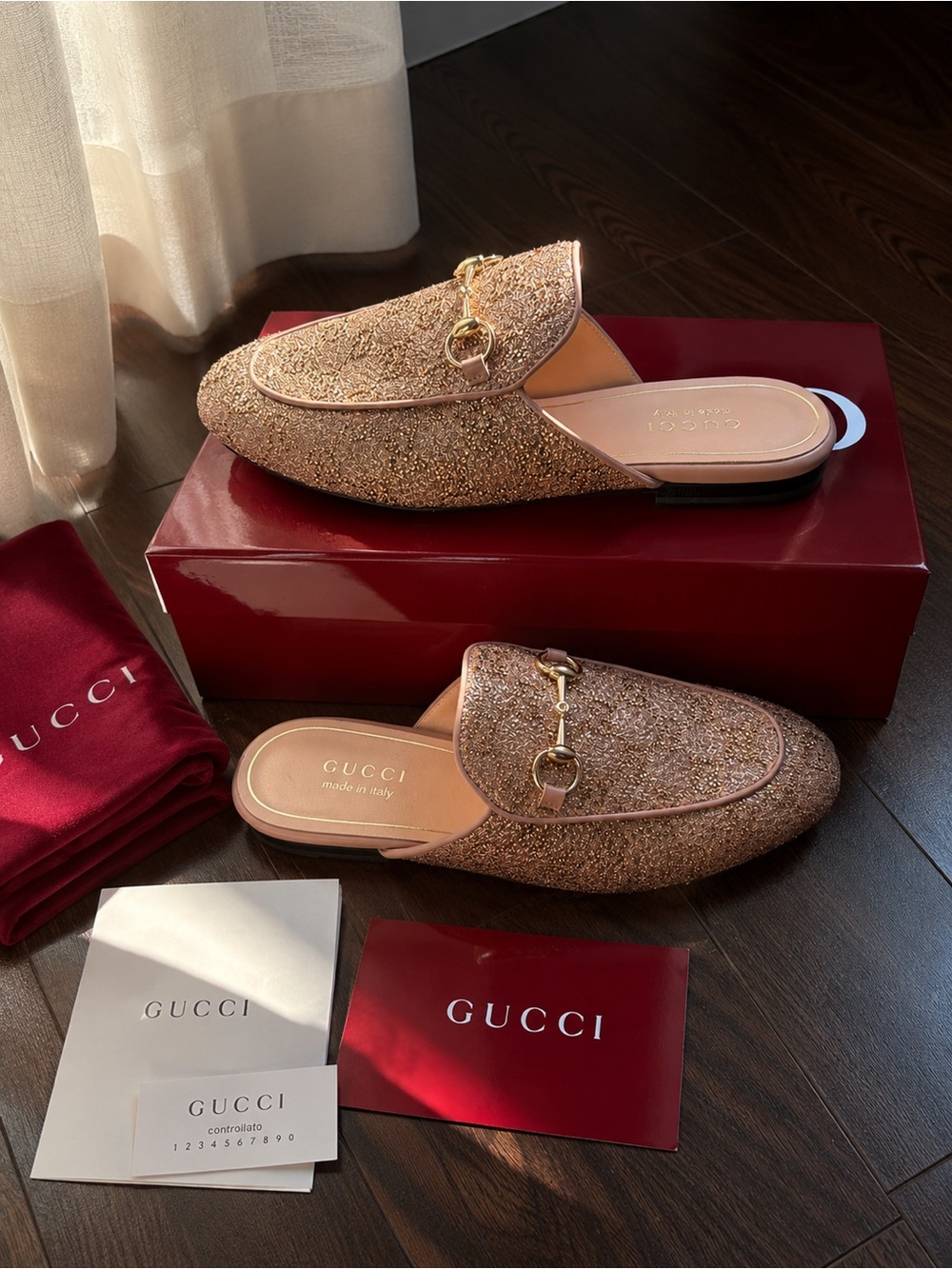 Gucci Women's Gold Glitter Horsebit Backless Mules